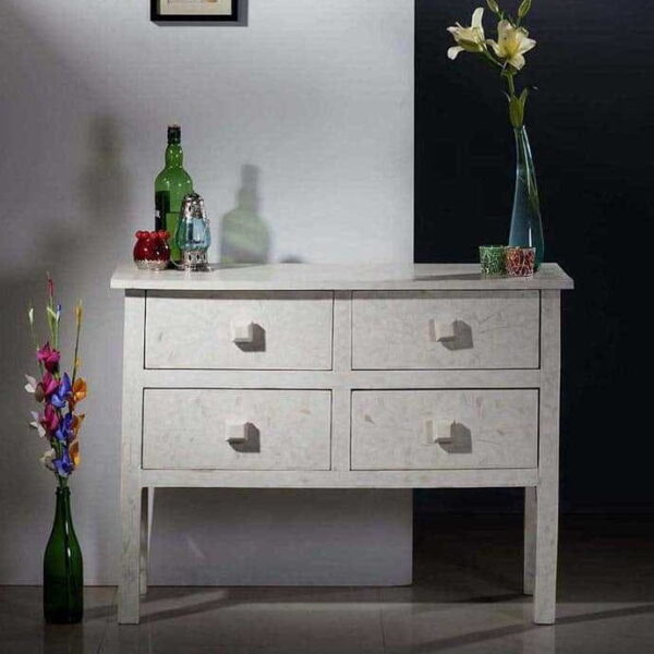 Bone Inlay Console Table- White